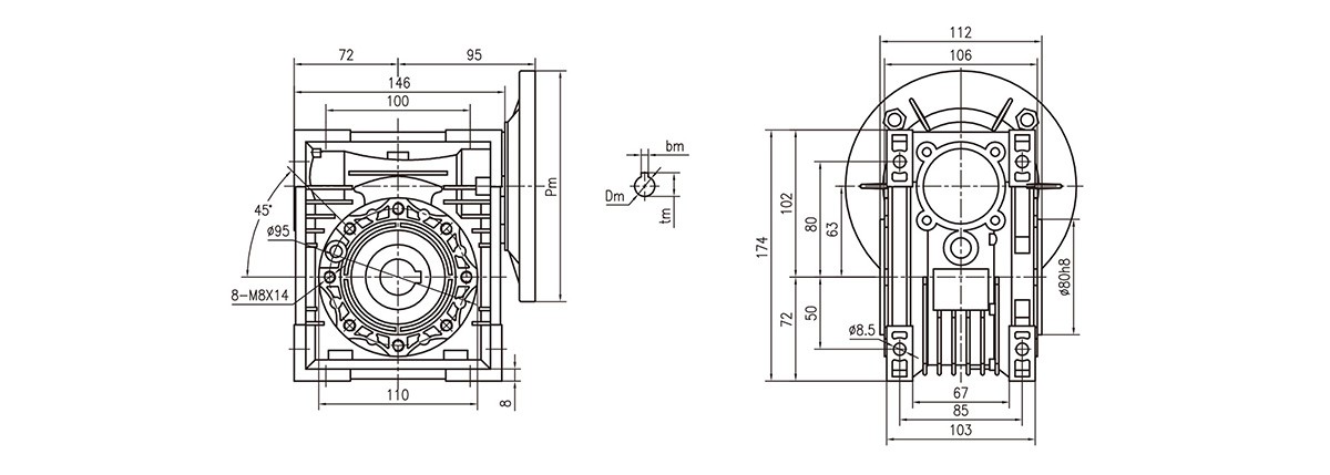 NMRV63 gearbox size